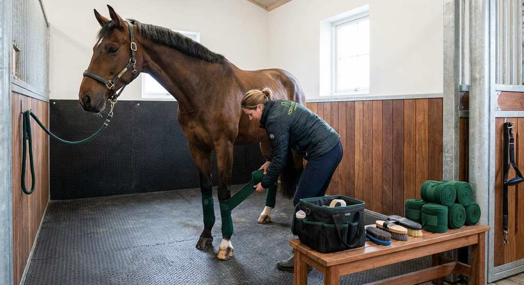 Pferd Bandagen Beine gewickelt Pflege Stall