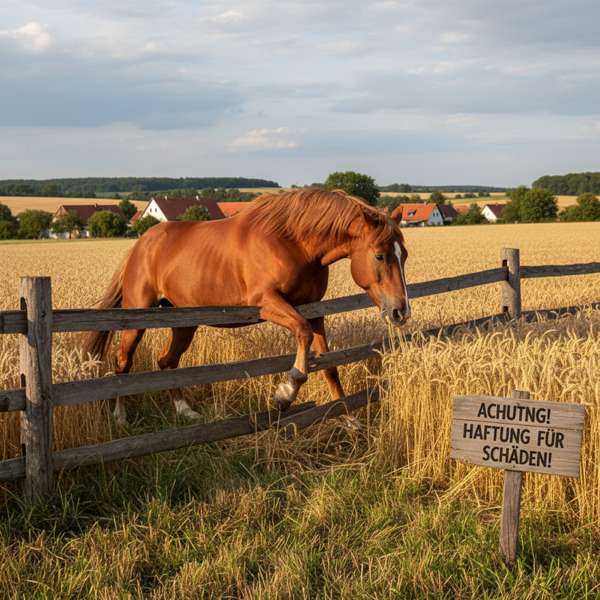 Pferd bricht aus und verursacht Schäden auf einem Feld — Tierhalterhaftung §833 BGB