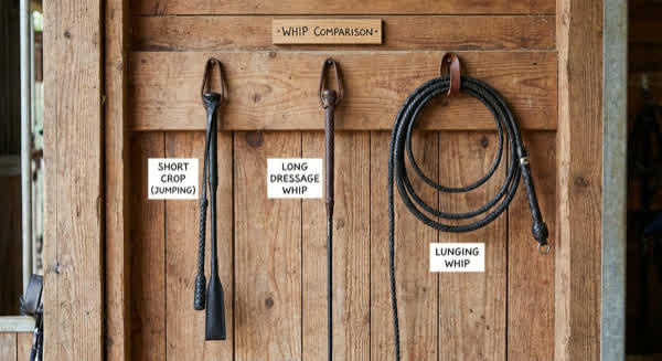Verschiedene Reitgerten und Peitschen im Vergleich