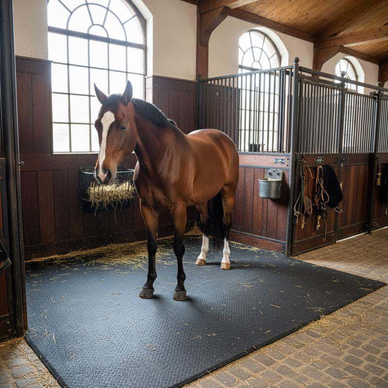Pferd auf Stallmatte — Gelenk­schonung und Komfort in der Pferdeboxe