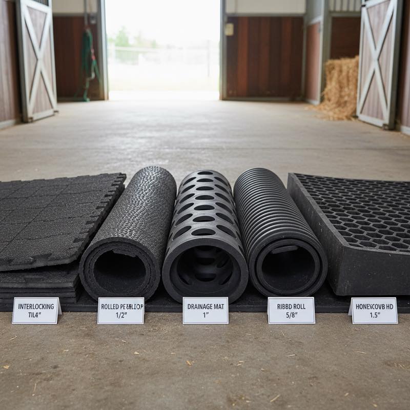 Vergleich verschiedener Stallmatten-Typen in unterschiedlichen Stärken